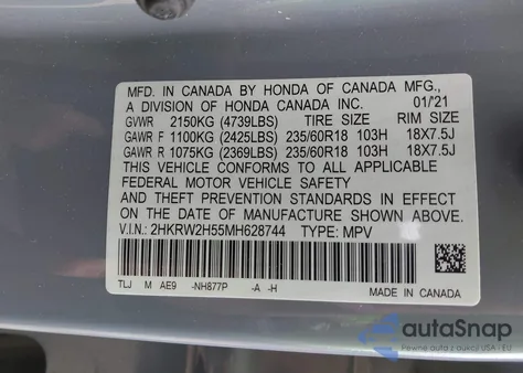 2021 Honda Cr-V Awd Ex из США, поврежденный, VIN 2HKRW2H55MH628744